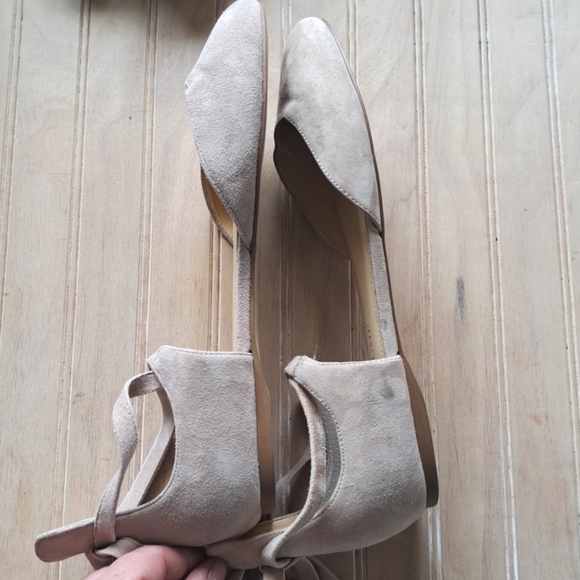 Ivanka Trump Elise Suede Leather Ankle Straps D'Orsay Cream Ballet Flats - Picture 10 of 13